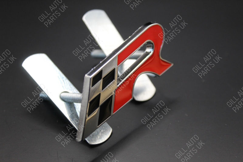 Red Chrome Chequered Flag R Racing Front Grille And Rear Boot Badge Set For Seat