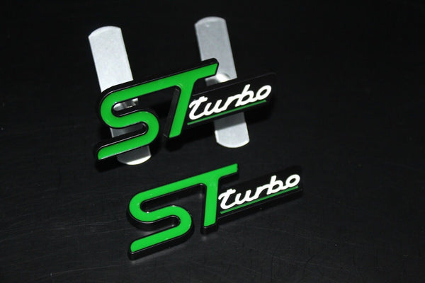 Green/Black Front Grille & Rear Boot ST Turbo Badge Set For Ford Letters