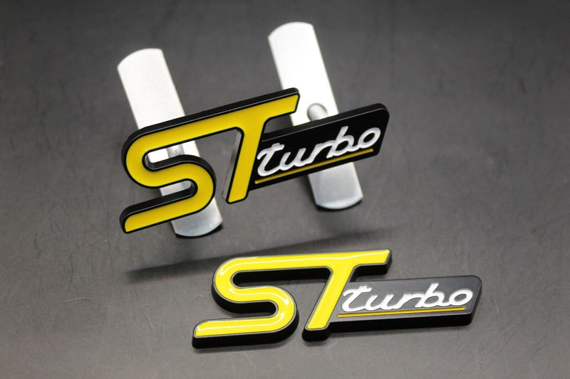 Yellow/Black Front Grille & Rear Boot ST Turbo Badge Set For Ford Letters