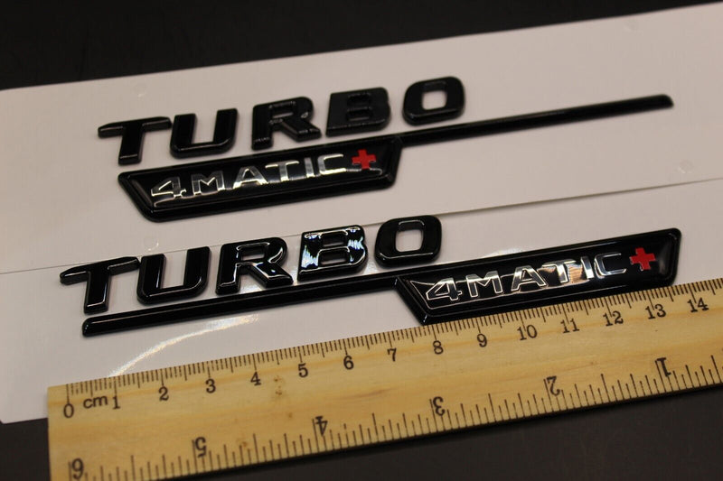 Full Set(2pcs) Gloss Black TURBO 4MATIC+ Fender side Wing  badge For Mercedes