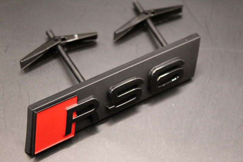 Gloss Black Red RS6 Honeycomb Front Grille Badge Clip Bracket Fit For Audi