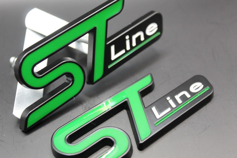 Front Grille & Rear Boot ST Line Badge Set For Ford Letters Emblem GREEN BLACK