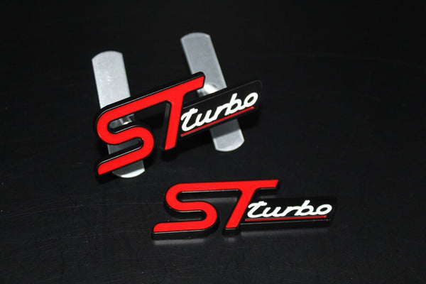 Red/Black Front Grille & Rear Boot ST Turbo Badge Set For Ford Letters