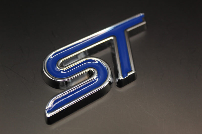 Blue Silver Grille & Rear Boot Set ST Badge For Ford Letters Emblem Front & Back