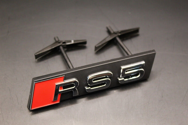 Chrome Silver Red RS5 Honeycomb Front Grille Badge Clip Bracket Fit For Audi