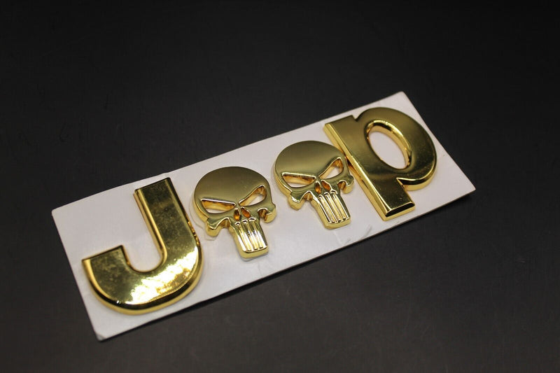 For Jeep Gloss Gold Shiny Skull Badge Front Rear Bonnet Boot Letters