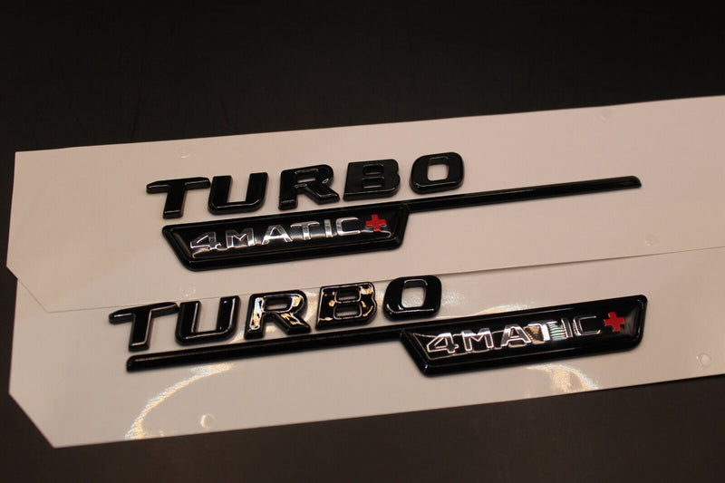 Full Set(2pcs) Gloss Black TURBO 4MATIC+ Fender side Wing  badge For Mercedes