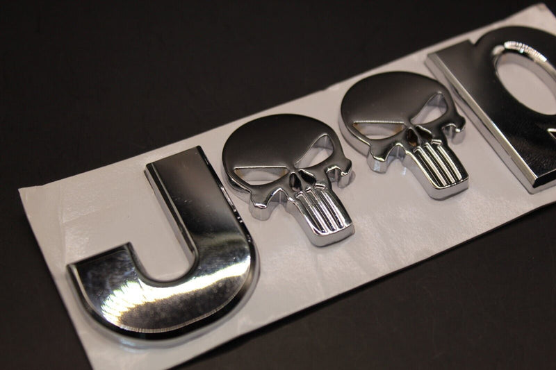 For Jeep Chrome Silver  Skull Badge Front Rear Bonnet Boot Letters