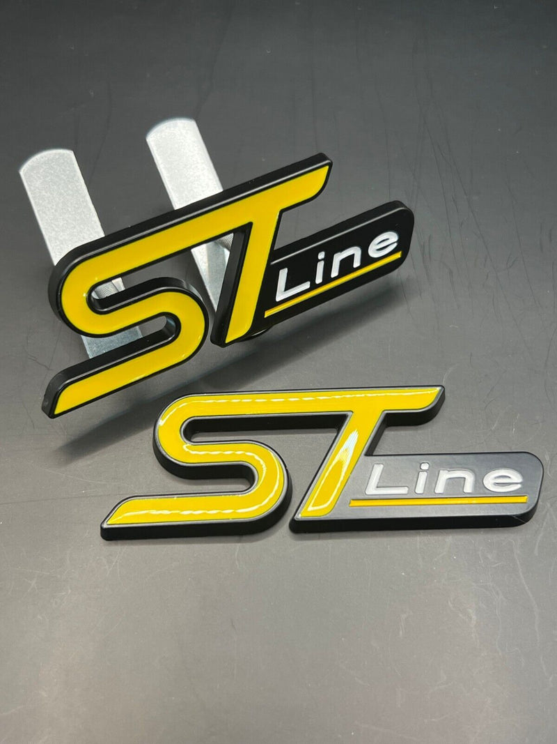 Front Grille & Rear Boot ST Line Badge Set For Ford Emblem Mustard Yellow BLACK