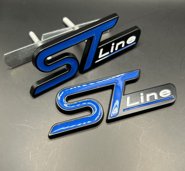 Front Grille & Rear Boot ST Line Badge Set For Ford Letters Emblem Blue BLACK