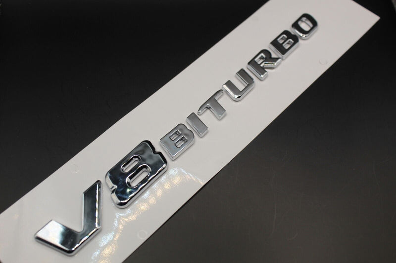 Flat Style Chrome Silver V8Biturbo V8 BITURBO Letters/Badge Fender  For Mercedes