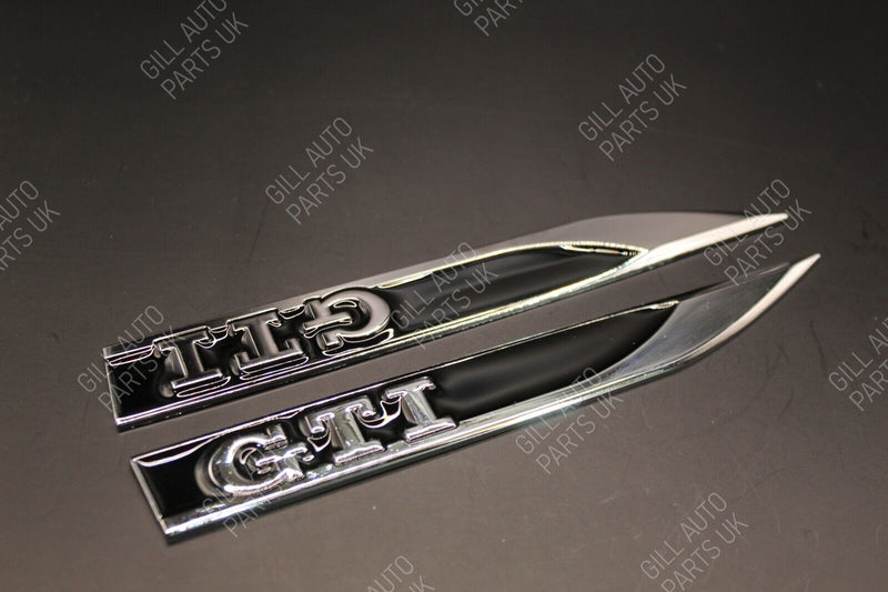 Full Set(2x) GTI Fender Side Wing Badge Chrome Silver Black For Volkswagen VW