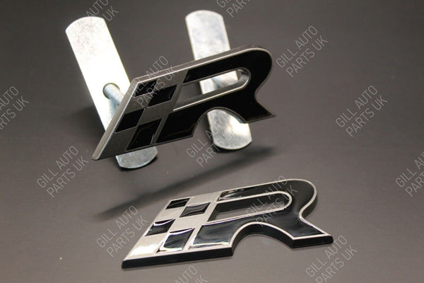 Black Grey Chequered Flag R Racing Front Grille And Rear Boot Badge Set For Seat