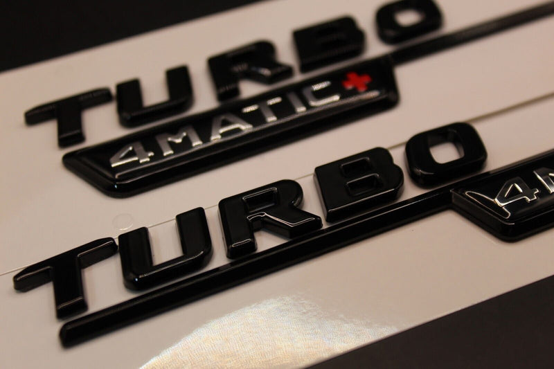 Full Set(2pcs) Gloss Black TURBO 4MATIC+ Fender side Wing  badge For Mercedes