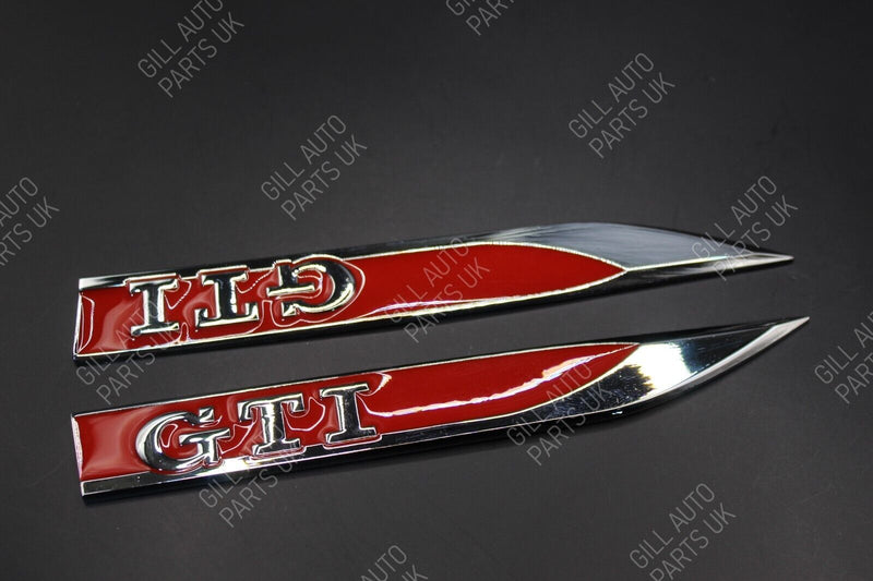 Full Set(2x) GTI Fender Side Wing Badge Chrome Silver Red For Volkswagen VW