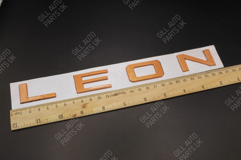 Bronze Orange LEON L E O N Metal Rear BADGE LETTERS FITS Seat WITH TEMPLATE