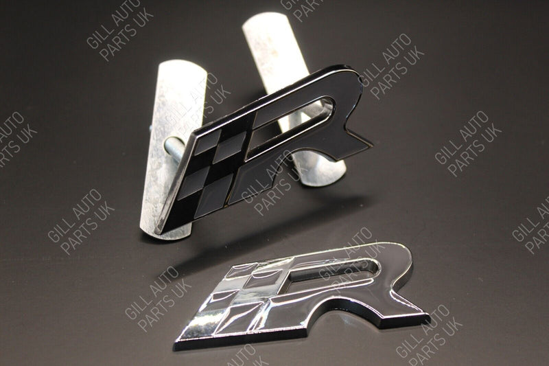 Grey Chequered Flag R Racing Front Grille And Rear Boot Badge Set For Seat