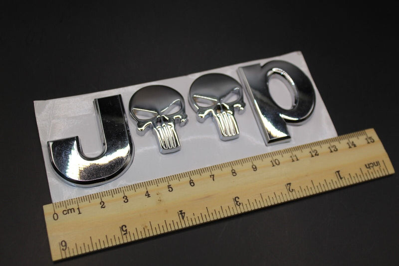 For Jeep Chrome Silver  Skull Badge Front Rear Bonnet Boot Letters