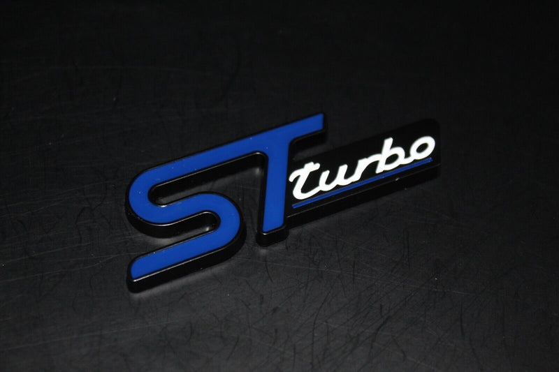 Blue/Black Front Grille & Rear Boot ST Turbo Badge Set For Ford Letters