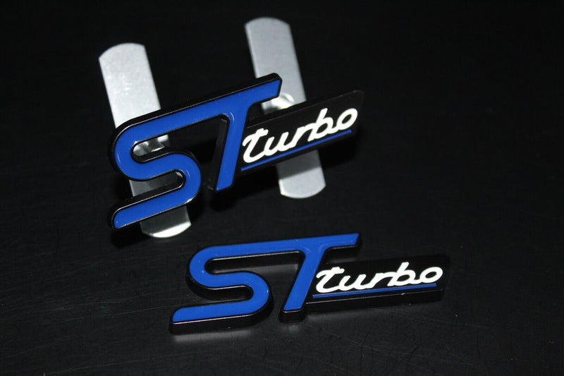 Blue/Black Front Grille & Rear Boot ST Turbo Badge Set For Ford Letters