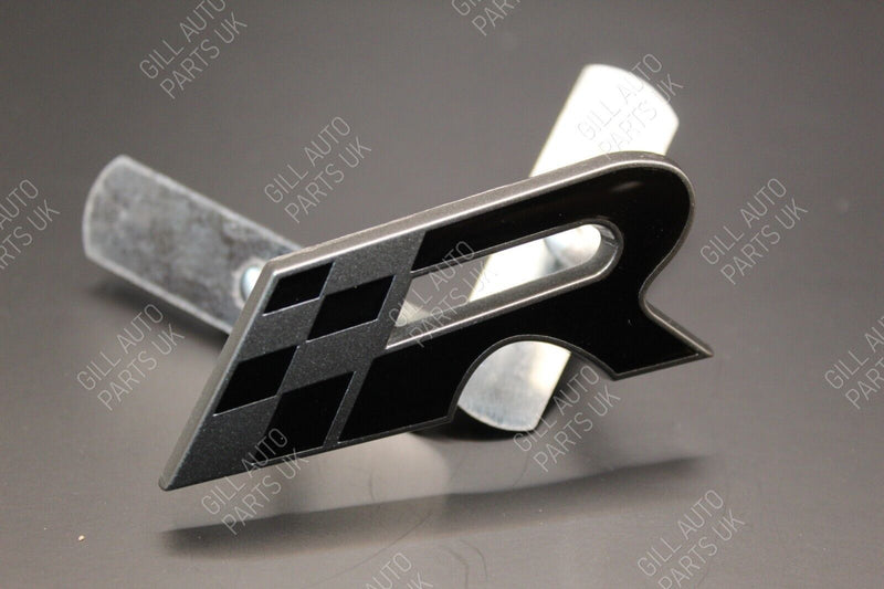 Black Grey Chequered Flag R Racing Front Grille And Rear Boot Badge Set For Seat