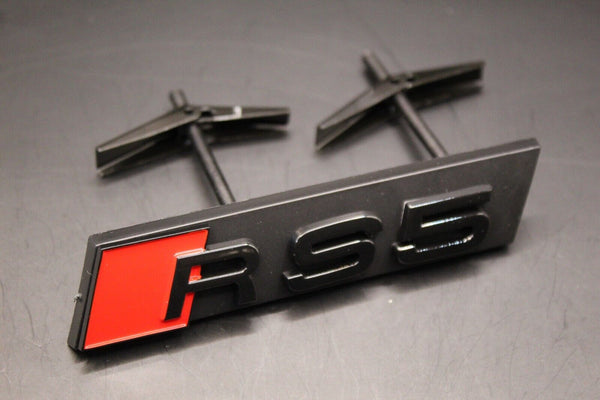 Gloss Black Red RS5 Honeycomb Front Grille Badge Clip Bracket Fit For Audi