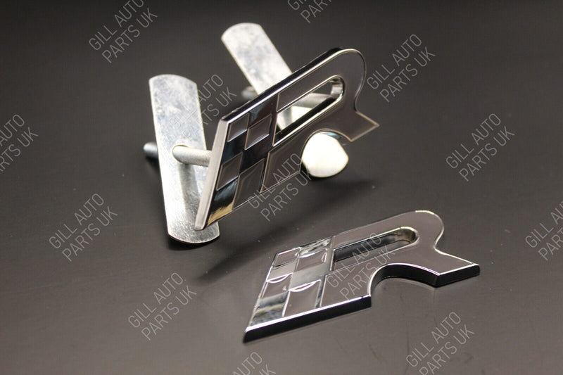 Grey Chequered Flag R Racing Front Grille And Rear Boot Badge Set For Seat