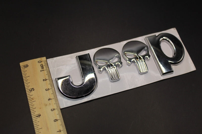 For Jeep Chrome Silver  Skull Badge Front Rear Bonnet Boot Letters