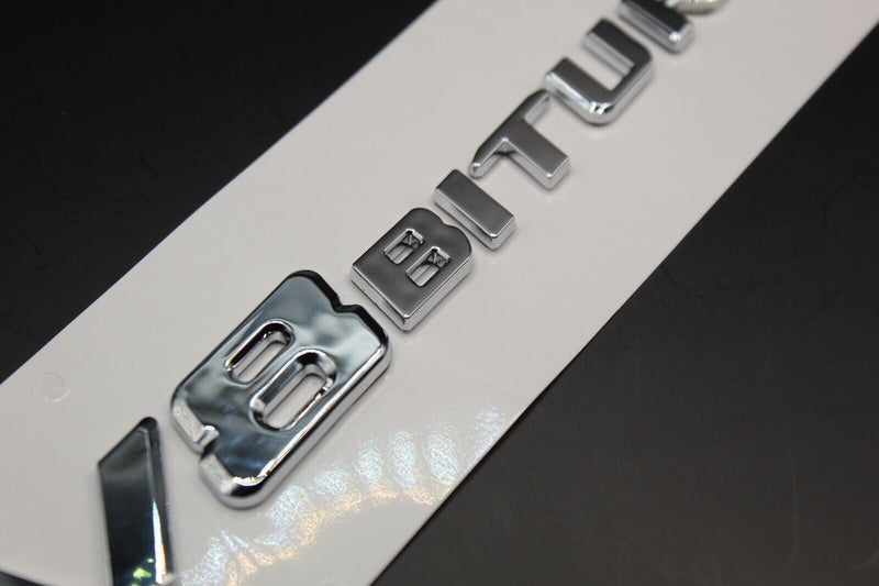 Flat Style Chrome Silver V8Biturbo V8 BITURBO Letters/Badge Fender  For Mercedes