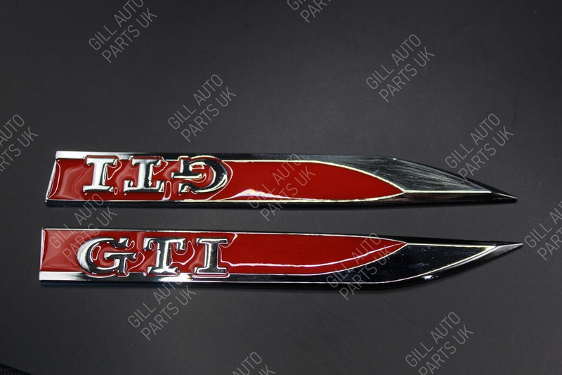 Full Set(2x) GTI Fender Side Wing Badge Chrome Silver Red For Volkswagen VW