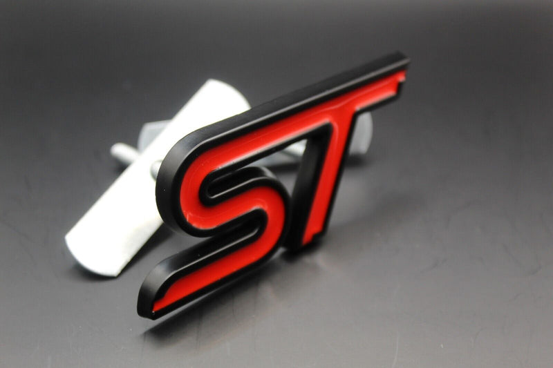 Front Grille & Rear Boot Back ST Badge Set For Ford Letters Emblem RED BLACK