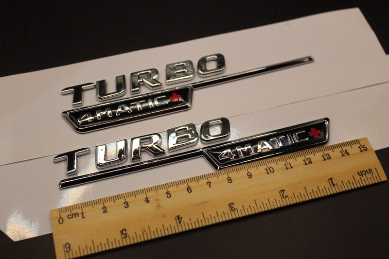 Full Set(2pcs) Chrome Silver BITURBO 4MATIC+ Fender side Wing badge For Mercedes