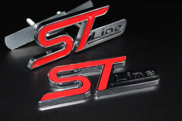 Front Grille & Rear Boot ST Line Badge Set For Ford Letters CHROME SILVER RED