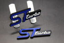 Blue/Black Front Grille & Rear Boot ST Turbo Badge Set For Ford Letters