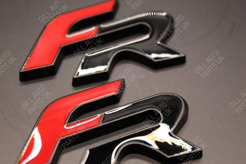 2Pcs FR 3D Rear Boot Badge SET For Seat Black F Red R Black Surround Glossy