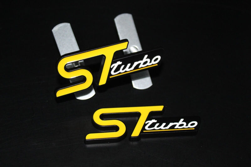 Yellow/Black Front Grille & Rear Boot ST Turbo Badge Set For Ford Letters