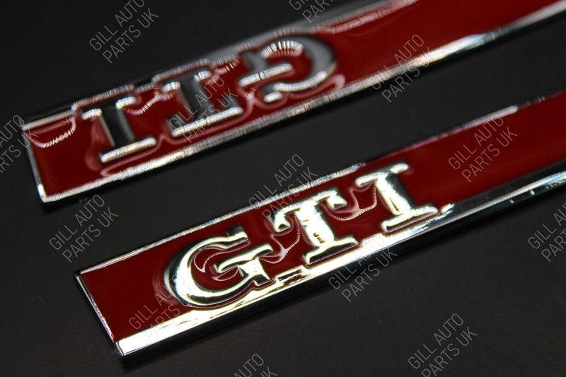 Full Set(2x) GTI Fender Side Wing Badge Chrome Silver Red For Volkswagen VW