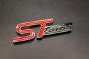 Red/Chrome Silver Front Grille & Rear Boot ST Turbo Badge Set For Ford Letters