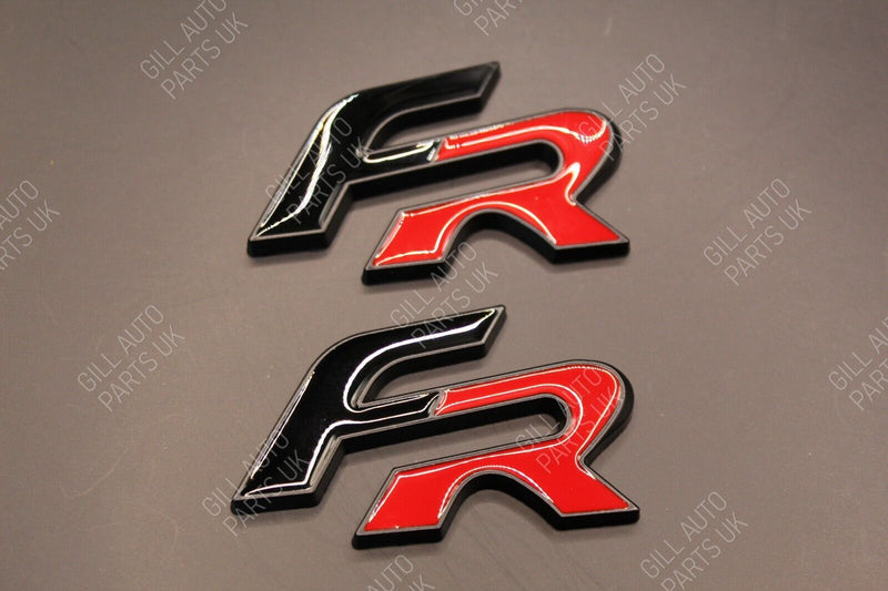 2Pcs FR 3D Rear Boot Badge SET For Seat Black-F Red-R Black Surround