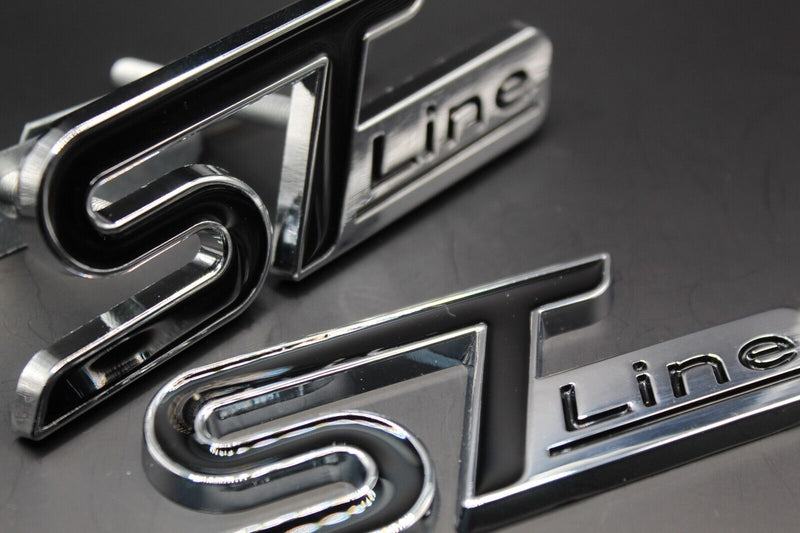 Front Grille & Rear Boot ST Line Badge Set For Ford Letters Emblem BLACK Silver