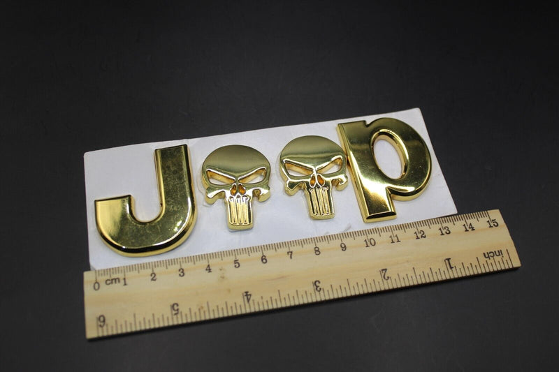 For Jeep Gloss Gold Shiny Skull Badge Front Rear Bonnet Boot Letters