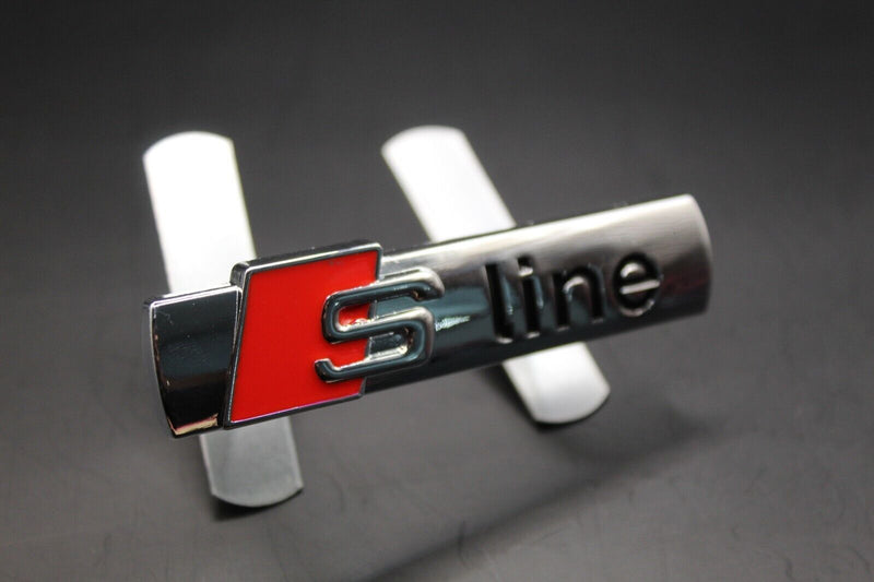 Chrome Silver Red S LINE Front Grille Badge FOR Audi