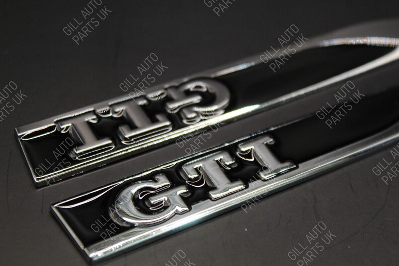 Full Set(2x) GTI Fender Side Wing Badge Chrome Silver Black For Volkswagen VW