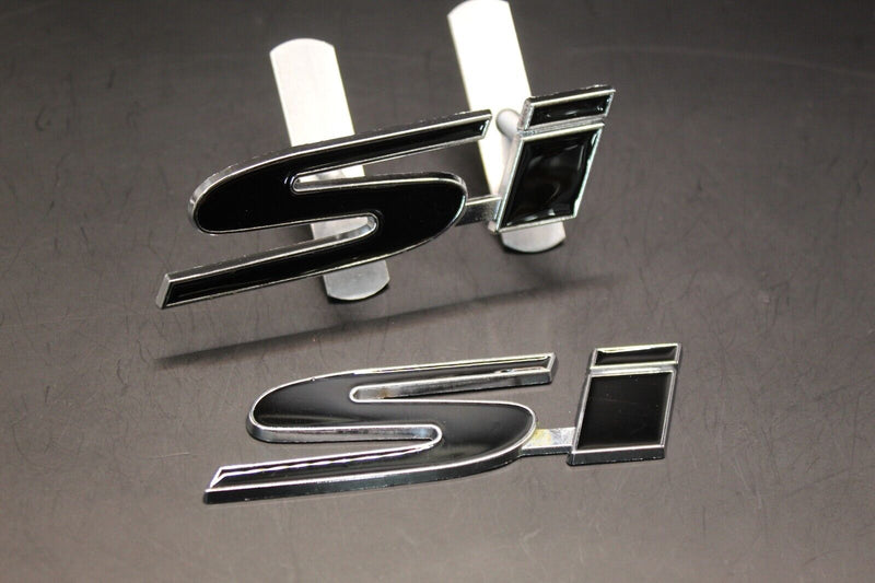 Black/Chrome Silver Si Front Grille & Rear Boot Badge Set Kit For Honda