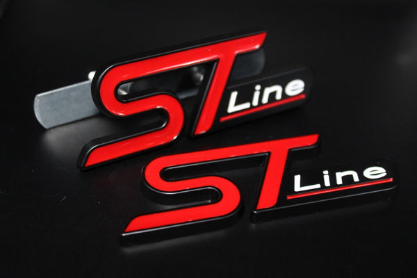 Front Grille & Rear Boot ST Line Badge Set For Ford Letters Emblem RED BLACK