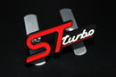 Red/Black Front Grille & Rear Boot ST Turbo Badge Set For Ford Letters