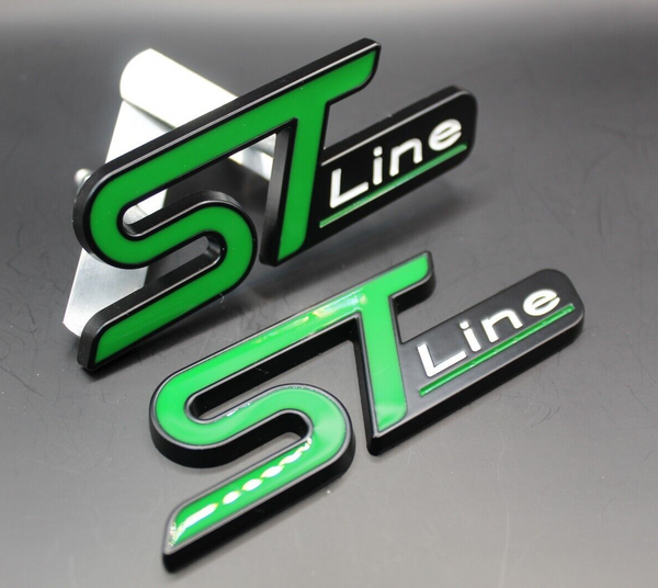 Front Grille & Rear Boot ST Line Badge Set For Ford Letters Emblem GREEN BLACK